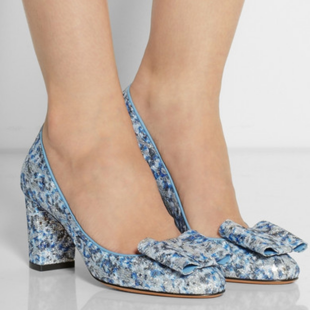 Bruno Magli Bow-Embellished Metallic Lace Pumps